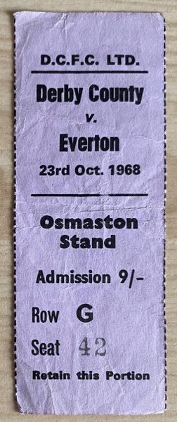 1968/69 ORIGINAL LEAGUE CUP 4TH ROUND REPLAY TICKET DERBY COUNTY V EVERTON