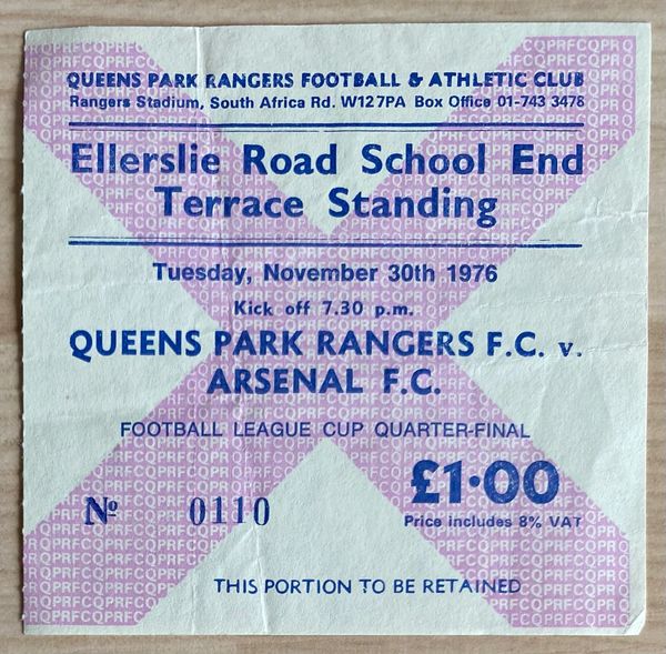 1976/77 ORIGINAL LEAGUE CUP 5TH ROUND TICKET QUEENS PARK RANGERS V ARSENAL