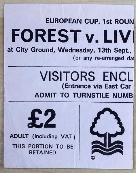 1978/79 ORIGINAL EUROPEAN CUP 1ST ROUND 1ST LEG TICKET NOTTINGHAM FOREST V LIVERPOOL (VISITORS END)