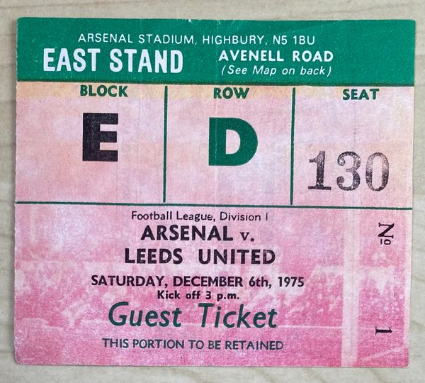 1975/76 ORIGINAL DIVISION ONE TICKET ARSENAL V LEEDS UNITED