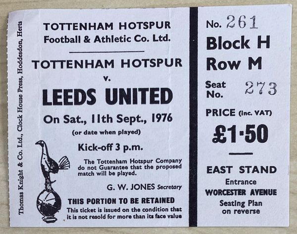 1976/77 ORIGINAL DIVISION ONE TICKET TOTTENHAM HOTSPUR V LEEDS UNITED