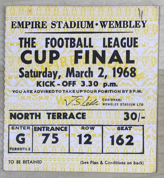 1968 ORIGINAL LEAGUE CUP FINAL TICKET ARSENAL V LEEDS UNITED G75