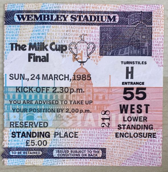 1985 ORIGINAL MILK LEAGUE CUP FINAL TICKET SUNDERLAND V NORWICH CITY H55 WEST (AFC BOURNEMOUTH ALLOCATION)