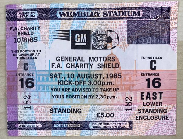 1985 ORIGINAL UNUSED CHARITY SHIELD TICKET EVERTON V MANCHESTER UNITED C16 EAST (EVERTON ALLOCATION)