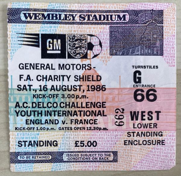 1986 ORIGINAL CHARITY SHIELD TICKET EVERTON V LIVERPOOL G66 WEST (LIVERPOOL ALLOCATION)