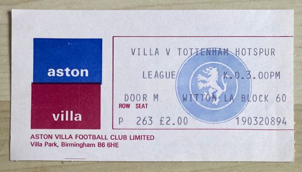 1978/79 ORIGINAL DIVISION ONE TICKET ASTON VILLA V TOTTENHAM HOTSPUR