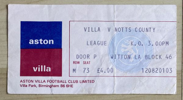 1981/82 ORIGINAL DIVISION ONE TICKET ASTON VILLA V NOTTS COUNTY