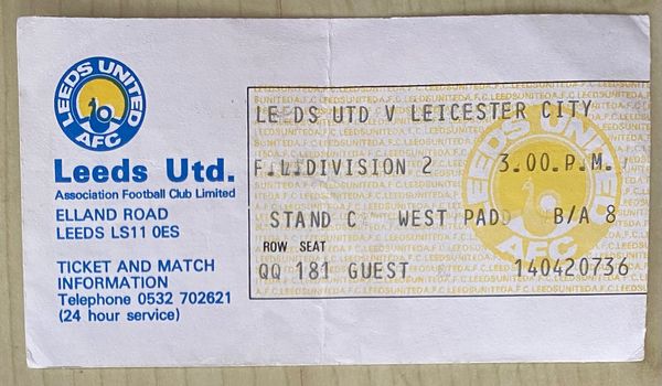 1982/83 ORIGINAL DIVISION TWO TICKET LEEDS UNITED V LEICESTER CITY