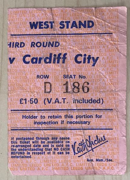 1974/75 ORIGINAL FA CUP 3RD ROUND TICKET LEEDS UNITED V CARDIFF CITY