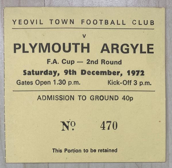 1971/72 ORIGINAL FA CUP 2ND ROUND TICKET YEOVIL TOWN V PLYMOUTH ARGYLE