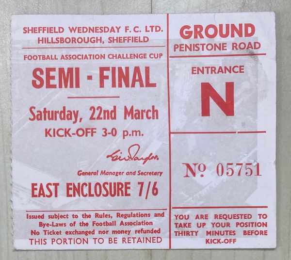 1969 ORIGINAL FA CUP SEMI FINAL TICKET LEICESTER CITY V WEST BROMWICH ALBION @HILLSBOROUGH