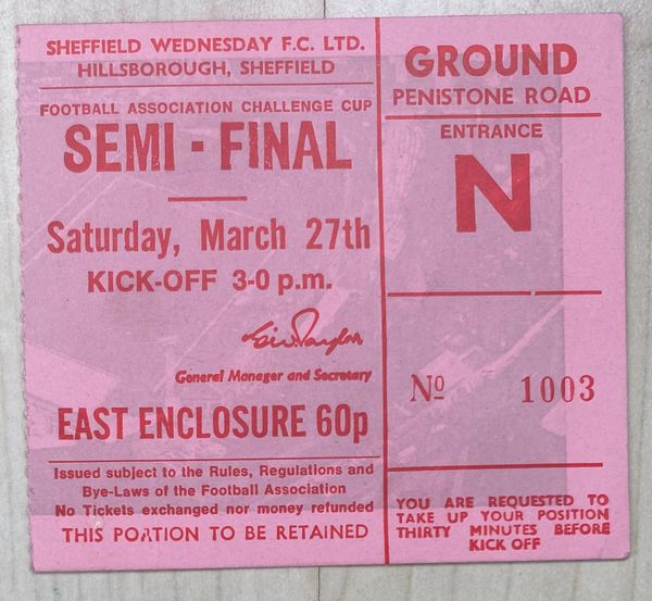 1971 ORIGINAL FA CUP SEMI FINAL TICKET ARSENAL V STOKE CITY @HILLSBOROUGH