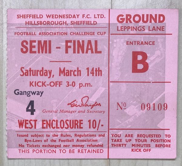 1970 ORIGINAL FA CUP SEMI FINAL TICKET LEEDS UNITED V MANCHESTER UNITED @HILLSBOROUGH