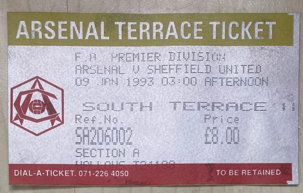 1992/93 ORIGINAL FA PREMIER LEAGUE TICKET ARSENAL V SHEFFIELD UNITED