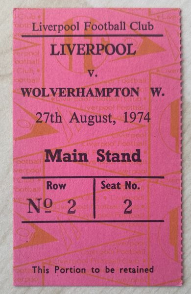 1974/75 ORIGINAL DIVISION ONE TICKET LIVERPOOL V WOLVERHAMPTON WANDERERS
