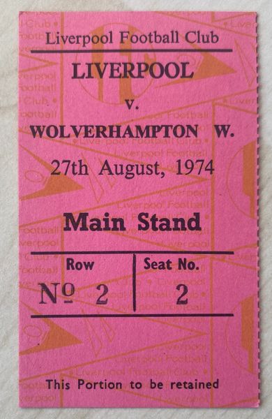 1974/75 ORIGINAL DIVISION ONE TICKET LIVERPOOL V WOLVERHAMPTON WANDERERS