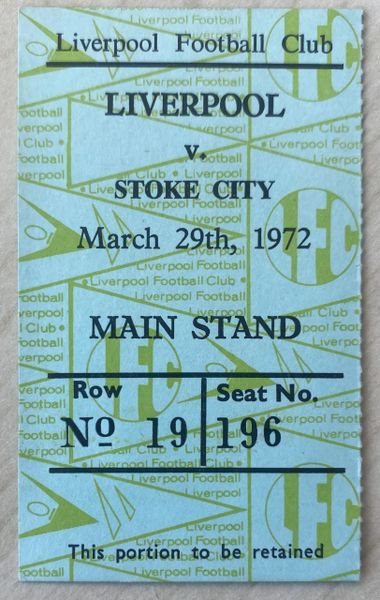 1972/73 ORIGINAL DIVISION ONE TICKET LIVERPOOL V STOKE CITY