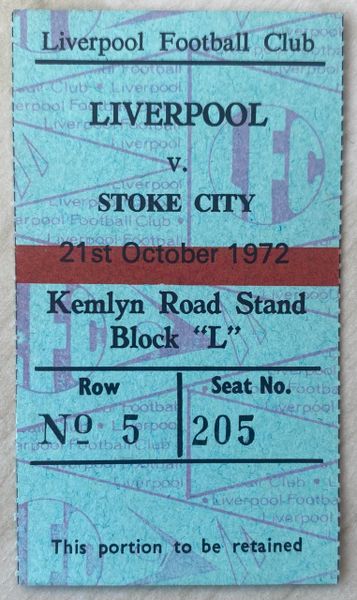 1971/72 ORIGINAL DIVISION ONE TICKET LIVERPOOL V STOKE CITY