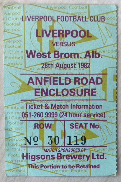 1982/83 ORIGINAL DIVISION ONE TICKET LIVERPOOL V WEST BROMWICH ALBION