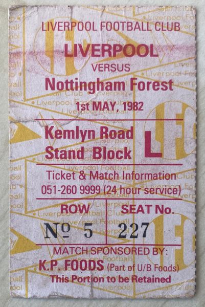 1981/82 ORIGINAL DIVISION ONE TICKET LIVERPOOL V NOTTINGHAM FOREST