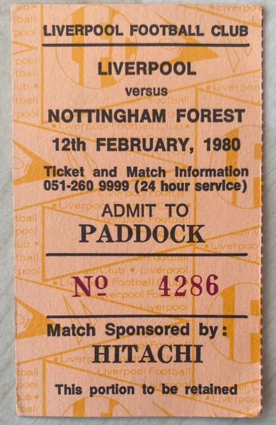 1979/80 ORIGINAL LEAGUE CUP SEMI FINAL 2ND LEG TICKET LIVERPOOL V NOTTINGHAM FOREST