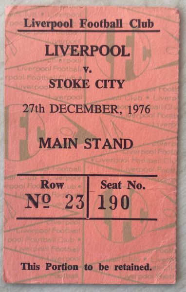 1976/77 ORIGINAL DIVISION ONE TICKET LIVERPOOL V STOKE CITY