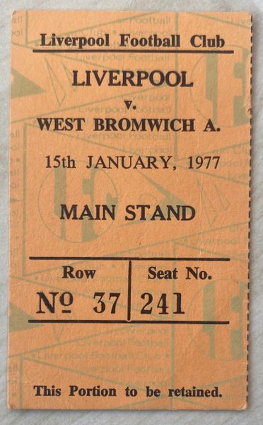1976/77 ORIGINAL DIVISION ONE TICKET LIVERPOOL V WEST BROMWICH ALBION