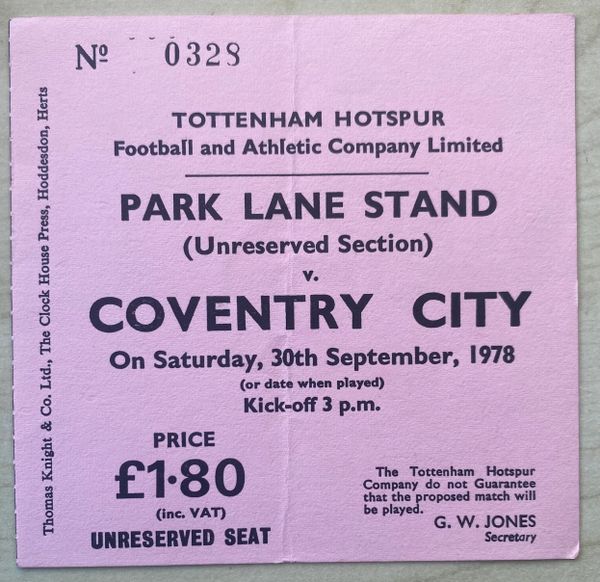 1978/79 ORIGINAL DIVISION ONE TICKET TOTTENHAM HOTSPUR V COVENTRY CITY