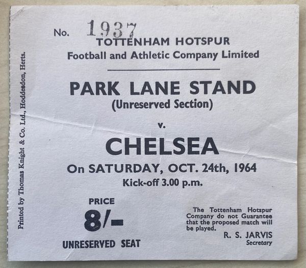 1964/65 ORIGINAL DIVISION ONE TICKET TOTTENHAM HOTSPUR V CHELSEA