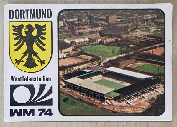 1974 WORLD CUP PANINI ORIGINAL UNUSED STICKER DORTMUND STADIUM VENUE 77