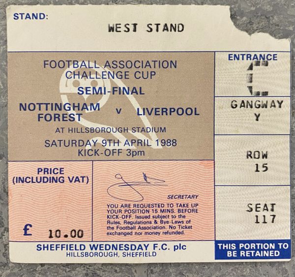 1987/88 ORIGINAL FA CUP FINAL TICKET LIVERPOOL V NOTTINGHAM FOREST @HILLSBOROUGH