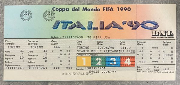 1990 ORIGINAL UNUSED WORLD CUP TICKET BRAZIL V SCOTLAND @TURIN