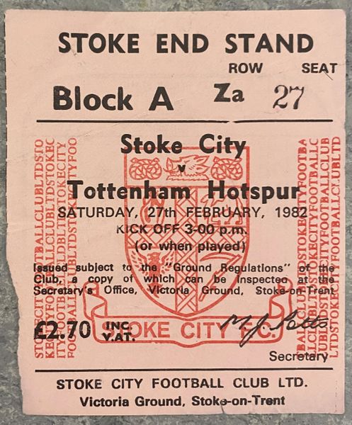 1981/82 ORIGINAL DIVISION ONE TICKET STOKE CITY V TOTTENHAM HOTSPUR