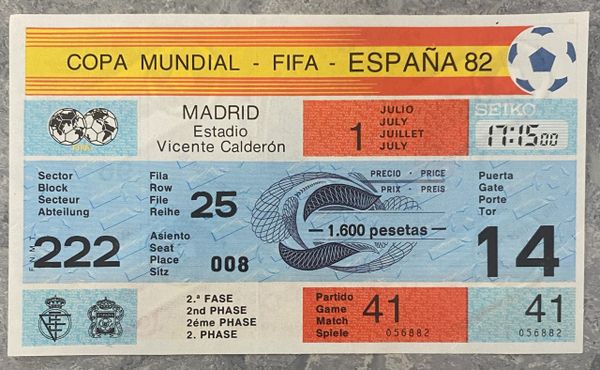 1982 ORIGINAL UNUSED WORLD CUP TICKET AUSTRIA V NORTHERN IRELAND @MADRID