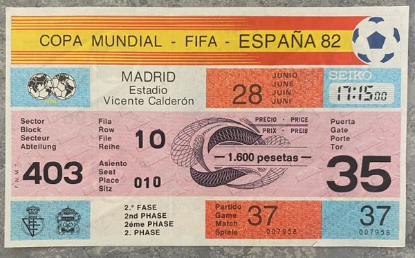 1982 ORIGINAL UNUSED WORLD CUP TICKET AUSTRIA V FRANCE @MADRID