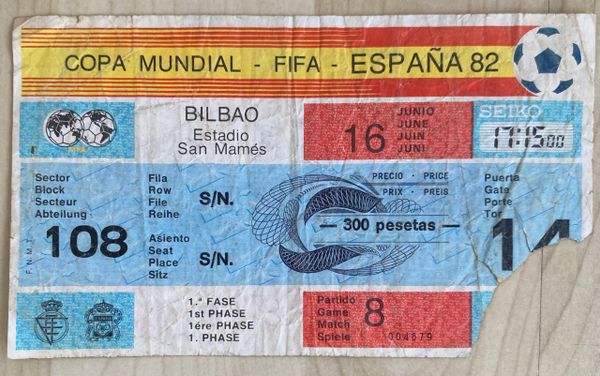 1982 ORIGINAL WORLD CUP TICKET ENGLAND V FRANCE @BILBAO