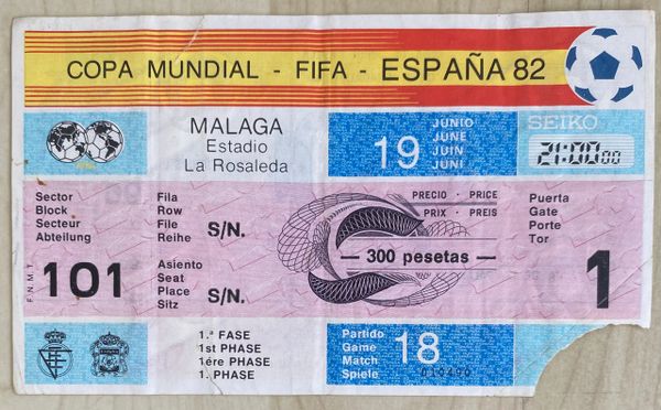 1982 ORIGINAL WORLD CUP TICKET NEW ZEALAND V SOVIET UNION @MALAGA