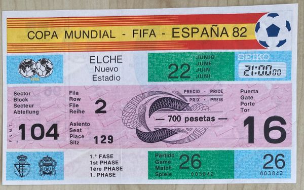 1982 ORIGINAL UNUSED WORLD CUP TICKET BELGIUM V HUNGARY @ELCHE