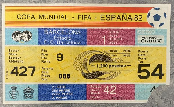 1982 ORIGINAL WORLD CUP TICKET BELGIUM V SOVIET UNION @BARCELONA