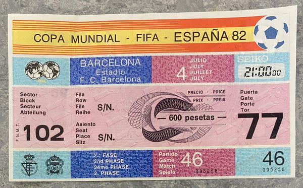 1982 ORIGINAL UNUSED WORLD CUP TICKET POLAND V SOVIET UNION @BARCELONA