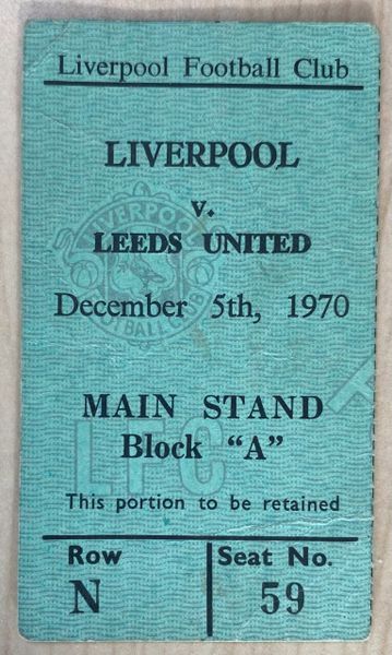 1970/71 ORIGINAL DIVISION ONE TICKET LIVERPOOL V LEEDS UNITED