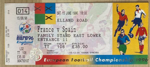 1996 ORIGINAL UNUSED EURO 96 1ST ROUND TICKET FRANCE V SPAIN @ELLAND ROAD, LEEDS