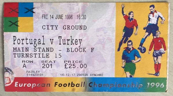 1996 ORIGINAL EURO 96 1ST ROUND TICKET PORTUGAL V TURKEY @CITY GROUND, NOTTINGHAM