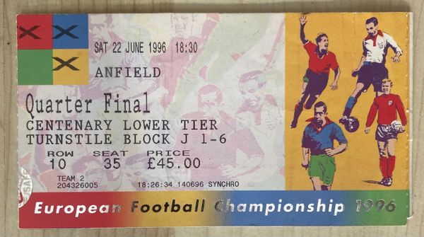 1996 ORIGINAL EURO 96 QUARTER FINAL TICKET FRANCE V NETHERLANDS @ANFIELD, LIVERPOOL