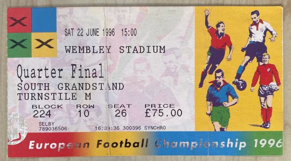 1996 ORIGINAL EURO 96 QUARTER FINAL TICKET SPAIN V ENGLAND @WEMBLEY, LONDON