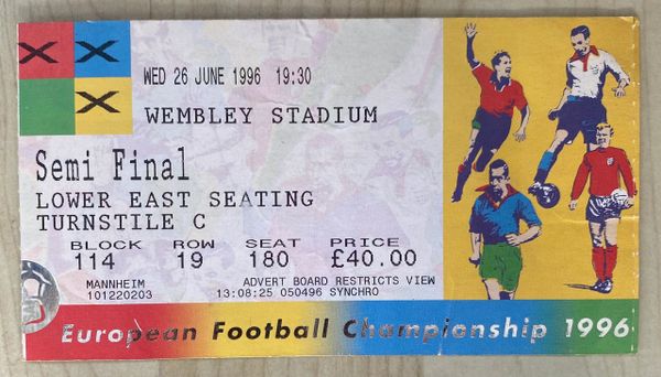 1996 ORIGINAL EURO 96 SEMI FINAL TICKET GERMANY V ENGLAND @WEMBLEY, LONDON