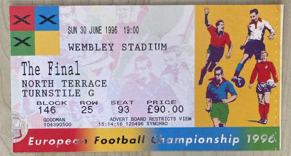 1996 ORIGINAL EURO 96 FINAL TICKET GERMANY V CZECH REP @WEMBLEY, LONDON