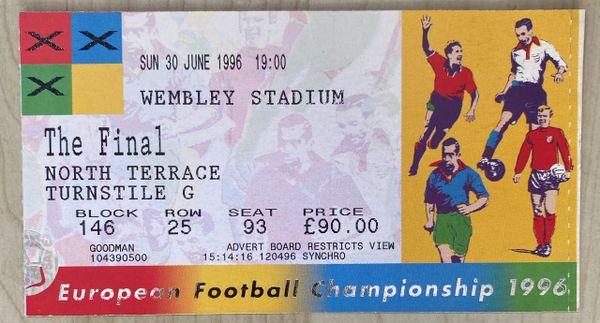 1996 ORIGINAL EURO 96 FINAL TICKET GERMANY V CZECH REP @WEMBLEY, LONDON