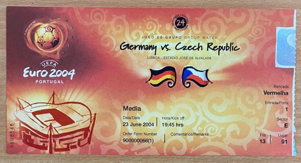 2004 ORIGINAL EUROPEAN CHAMPIONSHIPS 1ST ROUND TICKET GERMANY V CZECH REPUBLIC @LISBON