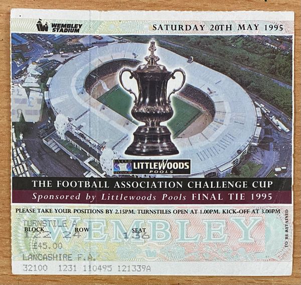 1995 ORIGINAL FA CUP FINAL TICKET MANCHESTER UNITED V EVERTON (LANCASHIRE FA ALLOCATION)